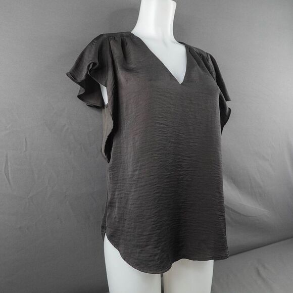 H&M Womens Top 6 Black Sheer Flowy Minimalist Shell Capsule Flutter Y2K Retro - Picture 2 of 11
